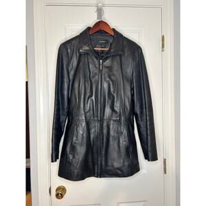 Colebrook Black Genuine Leather Jacket Women’s Size L Zip Front Tailored Coat